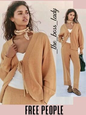 Free People sweater set co-ord matching set pants knit cozy boho XS